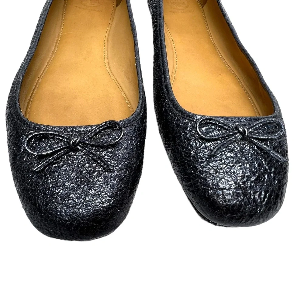 TORY BURCH Laila 2 Crinkle Bow Navy Blue Black Women’s Size 10.5 Ballet Flats